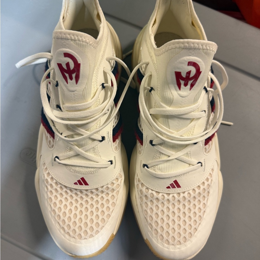 adidas White Athletic Sneakers with Red and Navy Accents